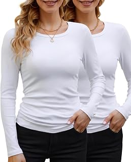 DUOEASE Women's Long-Sleeved Crew Neck Elegant Slim Fit T-Shirt