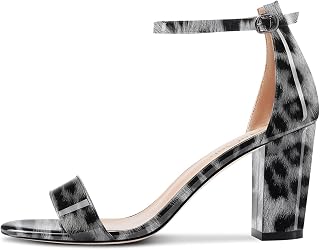 NobleOnly Women's Chunky Wide High Heel Open Toe Sandals Strap Ankle Cute Wedding Dress Clear Shoes