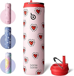 BOTTLE BOTTLE Isolierte Edelstahl Trinkflasche 750 ml mit Strohhalm, Deckel & Griff – Auslaufsicher, BPA-frei, Doppelwandig - Ideale Wasserflasche für Sport, Reisen & Fitness (Herzschlag)
