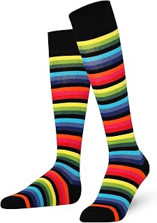 Mysocks Knee High Striped Socks for Men Women - Breathable Combed Cotton Seamless Toe Unisex Colourful Long Socks - Casual Bright Stripy Knee High Length Socks