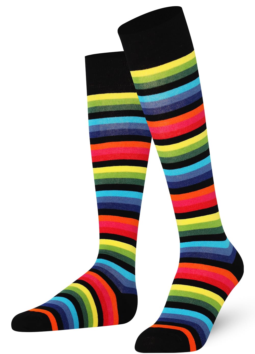Mysocks Knee High Striped Socks for Men Women - Breathable Combed Cotton Seamles