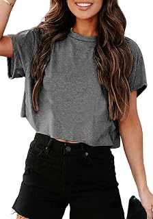 Tankaneo Women's Oversized Crop T-Shirt with Crew Neck