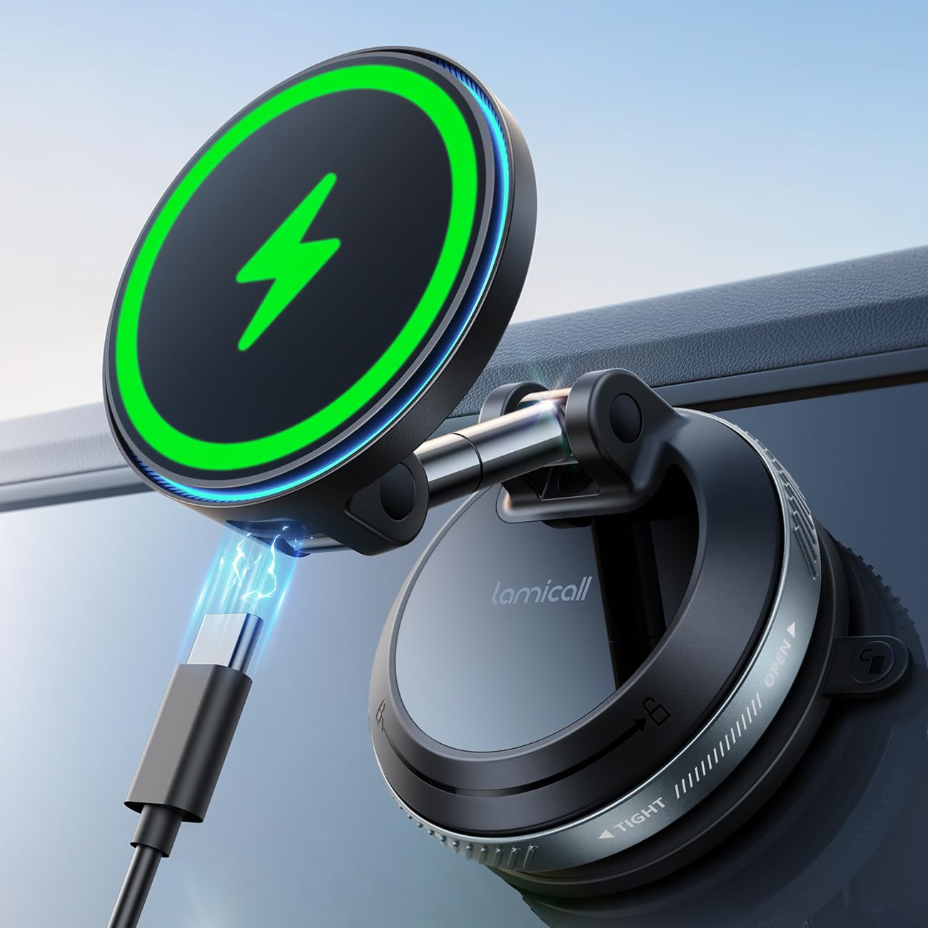 Lamicall for MagSafe Car Mount Charger, 15W Magnetic Wireless Car Charger, 70 Lb