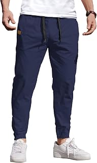 COOFANDY Pantalones deportivos casuales para hombre, con cordón elástico, pantalones cargo chinos para senderismo al aire libre, Azul marino, Large