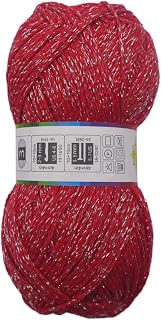 Silver Sparkly Chainette Yarn,3.5oz/98g 158yds Yarn for Crocheting and Knitting (05 Red, 1 Pack)