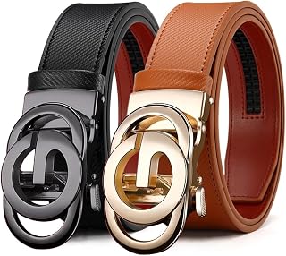 Mens Ratchet Belt - Pack of 2 Mens Leather Belts for Gift for Men Dress and Casual, Cut to Fit