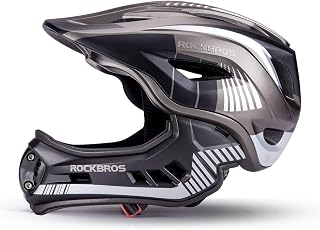 ROCKBROS Children's BMX Helmet, Full Face Bike Helmet for Boys Girls Anti-Shock Chin Protection Detachable S/M Adjustable Size with CE