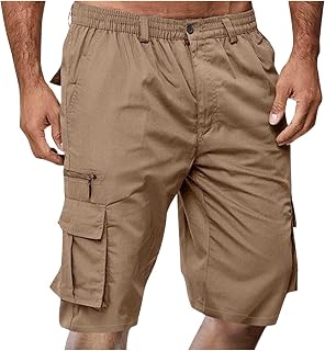 Men's Cargo Shorts Summer Bermuda Shorts Khaki Work Trousers with Pocket and Drawstring Casual Vintage Chino Cargo Shorts 3/4 Summer Trousers Outdoor Running Shorts Jogging Bottoms Large Sizes Black