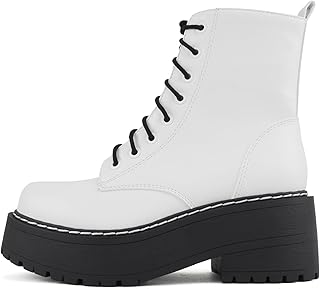 Soda FLING Women Chunky Lug Sole Lace up Fashion Combat Ankle Boot w/Side Zipper