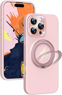 Silicone Case for iPhone 16 Pro with 360° Magnetic Stand Fit for MagSafe
