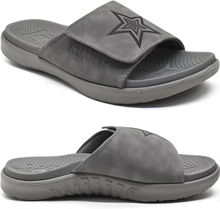 KuaiLu Mens Slides Soft Cushion Sport Sandals with Plantar Fasciitis Arch Support Orthotic Adjustable Open Toe Summer Slippers Slip on Indoor Outdoor