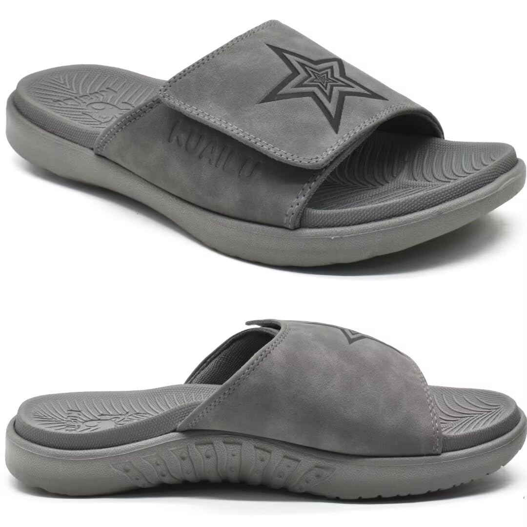 KuaiLu Mens Slides Soft Cushion Sport Sandals with Plantar Fasciitis Arch Suppor