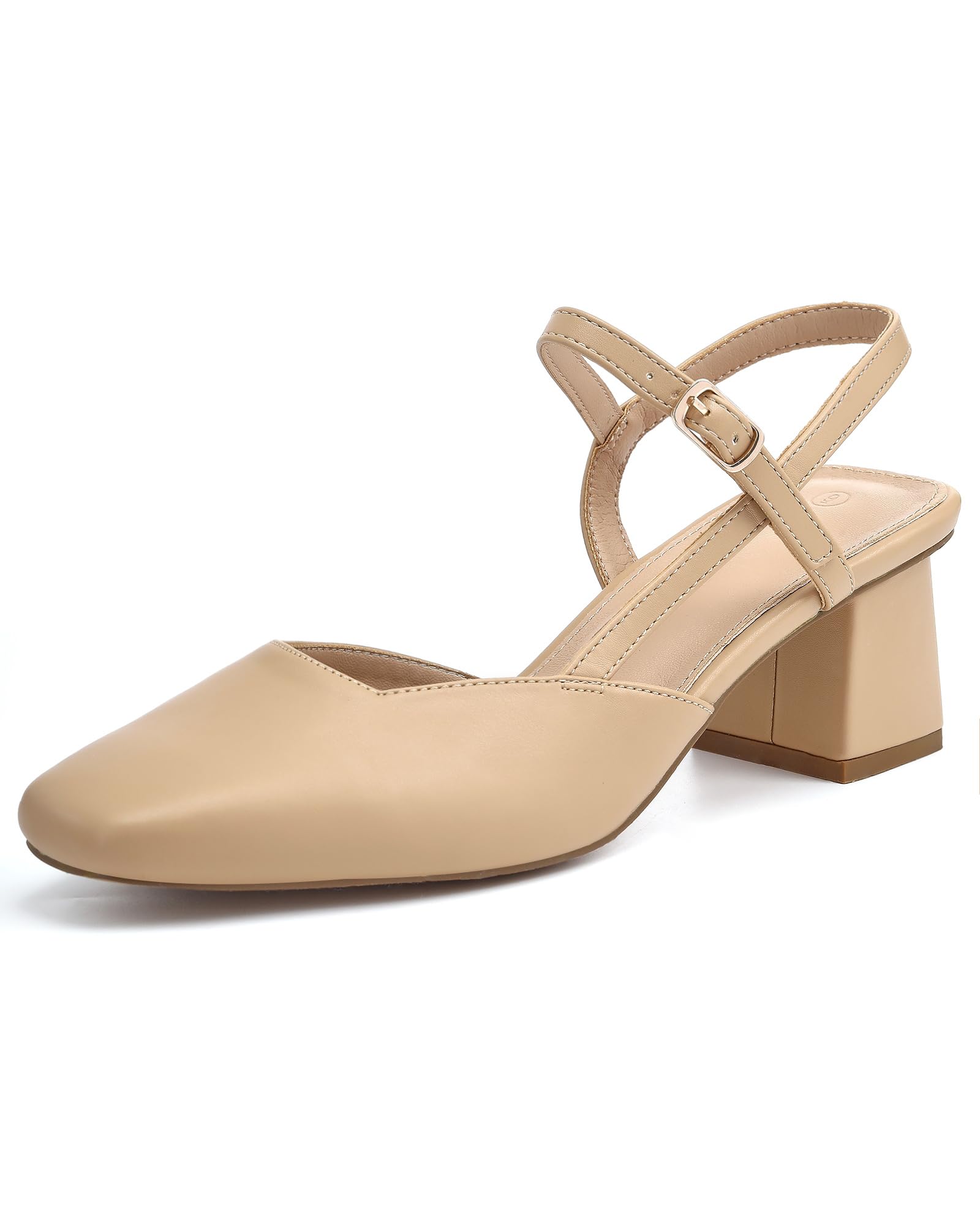 Rilista Women's Slingback Chunky Low Heels Closed Square Toe Heel Wedding Party 