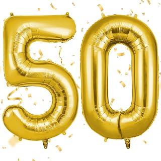 OFFCUP Gold Number 50 Balloons, 40 Inch Large Foil Number 5 & 0 Balloons | Self Inflating 50th Birthday Balloon for 50 Year Boys Girls Men Women Anniversary Birthday Party Decorations Supplies