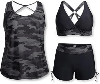 Holipick Women 3 Piece Plus Size Tankini Swimsuits Tummy Control Bathing Suits with Sports Bra with Boy Shorts