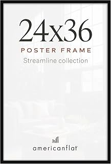 Americanflat 24x36 Poster Frame - Slim Molding - Black | Polished plexiglass front, hangs vertical or horizontal, sawtooth hangers included, secure turn-tab backing