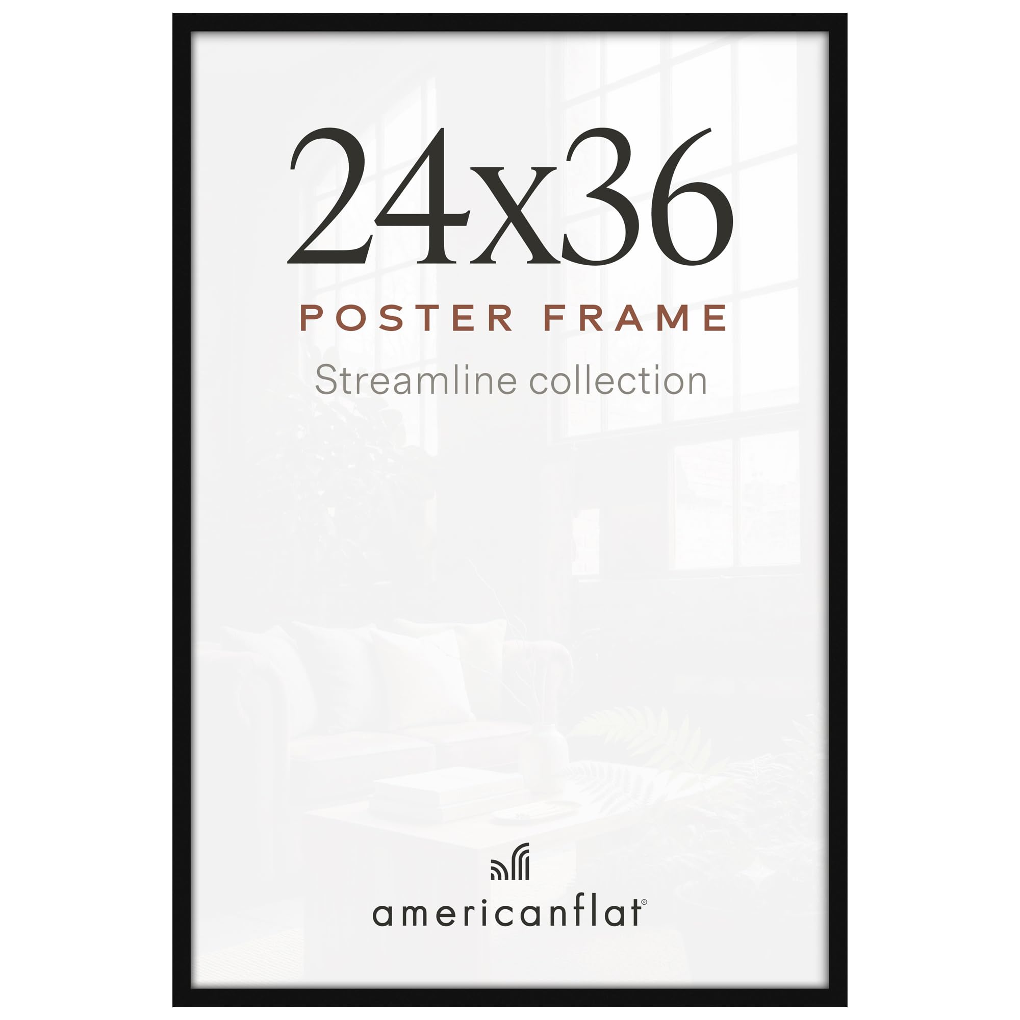 Americanflat 24x36 Poster Frame - Slim Molding - Black | Polished plexiglass fro