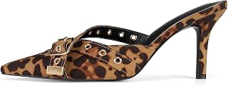 Dsevht Black Kitten Heels for Women Pointed Closed Toe Dressy Bow Heel Vintage Heeled Mules Sexy Pointy Studded Slip on Stiletto Pump Shoes