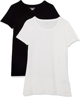 Amazon Essentials T-Shirt Girocollo a Maniche Corte da Donna in Cotone, vestibilità Regolare, Confezione Multipla