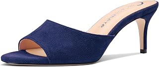Castamere Women's Medium Kitten Heel Open Round Toe Sandals Slip-on Casual Dress Mules Shoes Office Summer Shoes 6.5 CM Heels