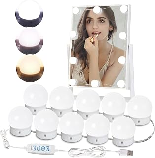 PCKOBEVER Hollywood Make-up Mirror Lights, 10 Bulbs | USB Powered, 3-Colour Modes & 10-Level Dimmable, Dressing Table & Bathroom Mirror Lamps