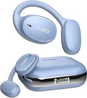 TOZO Real-Time AI Translation Earbuds, 80H Playtime Translator Ear Buds, Digital Display, AI Clear Calls, Comfortable Wear Open Ear Earbuds, AI Bluetooth Headphone for Travel Meeting Learning, Blue
