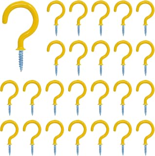 50 x Yellow Vinyl Coated Ceiling Hooks Screw On Hooks