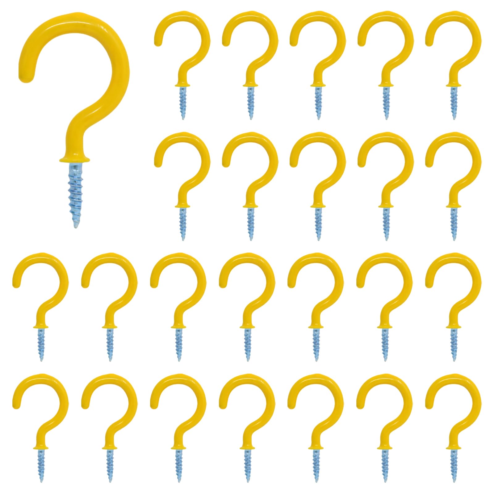 50 x Yellow Vinyl Coated Ceiling Hooks Screw On Hooks