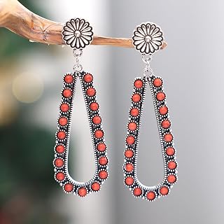Vintage Western Ethnic Style Ancient Silver Red Turquoise Dangle Earrings Retro Bohemian Women Earrings Gift for Her