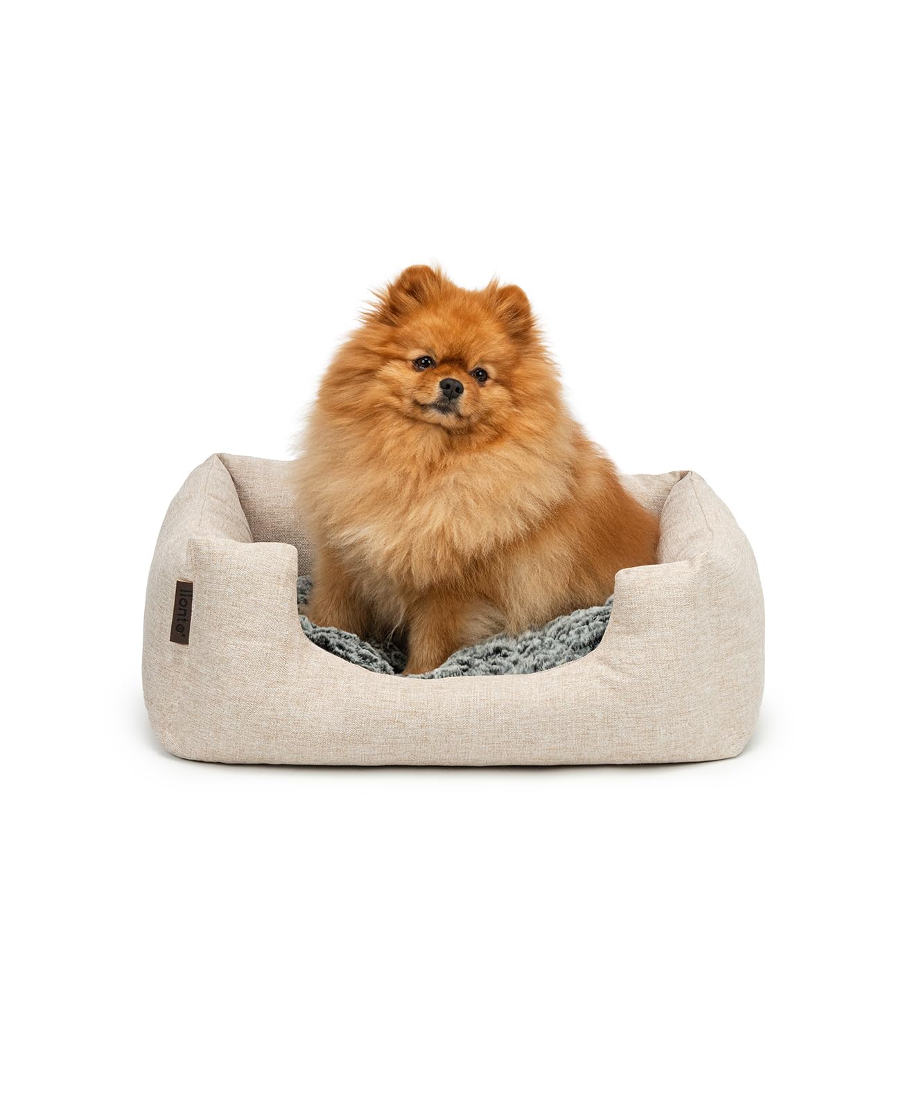 lionto Dog Basket with Fluffy Reversible Cushion, 60 x 50 cm, Beige
