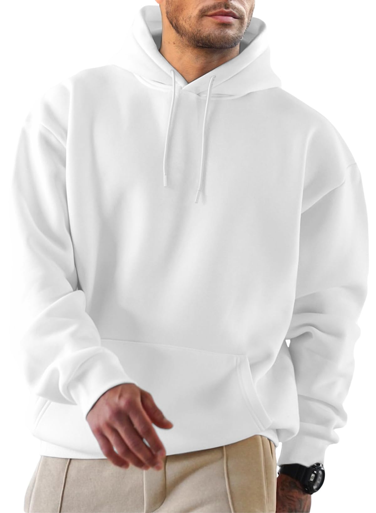 JMIERR Men's Hooded Sweatshirt Leisure Sweater with Pockets 2024 Winter Warm Lon
