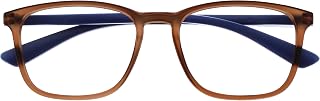 OPULIZE Max R78-2 +2.00 Classic Shape Large Rectangular Frame Reading Glasses Matte Transparent Brown Navy Blue Temples