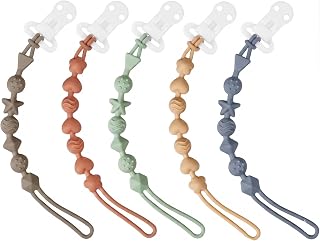 PandaEar 5 Pack Silicone Pacifier Clips, Baby Soother Clips with One Piece Design for Boys & Girls, Baby Pacifier Holder Clips for Teething Toys Teethers