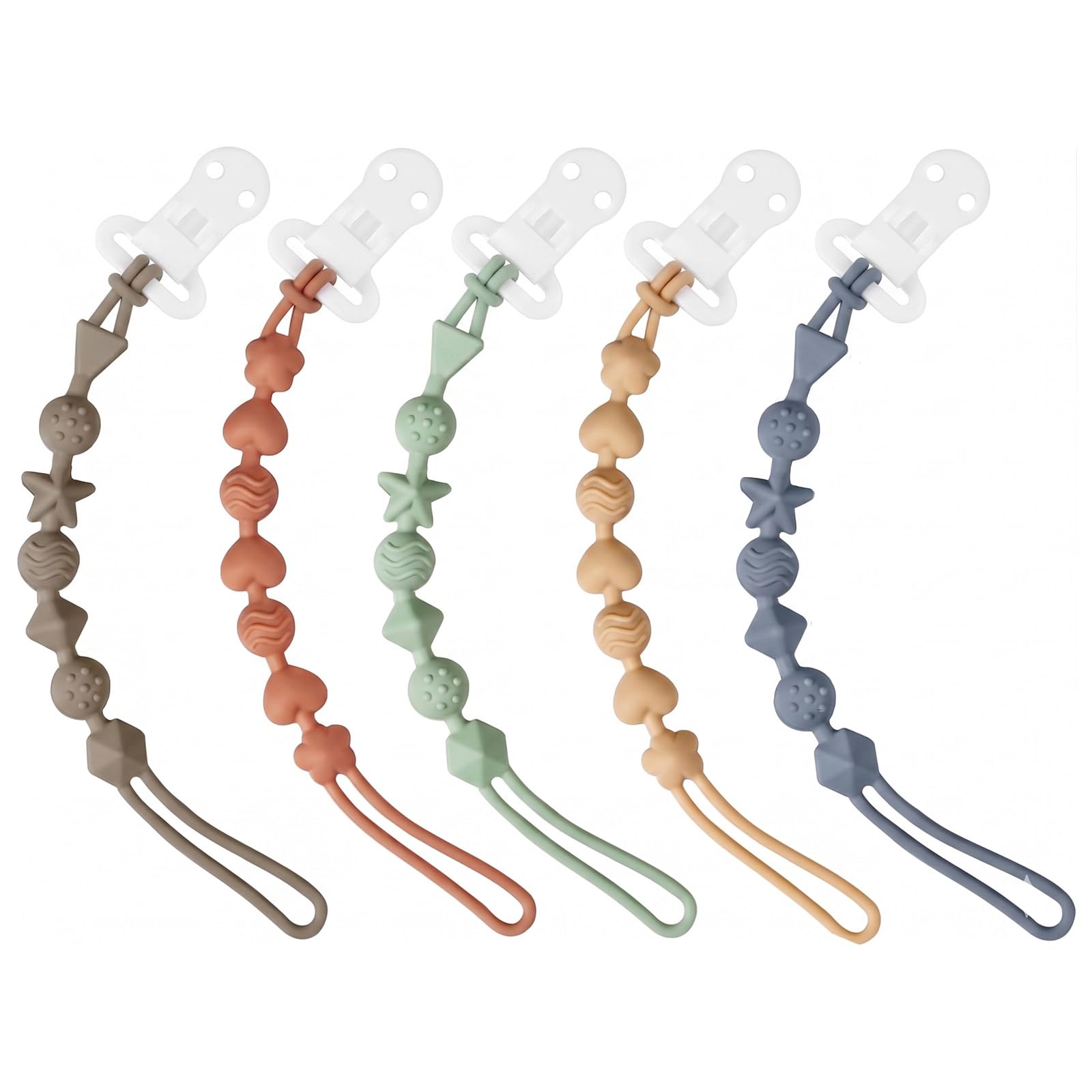 PandaEar 5 Pack Silicone Pacifier Clips, Baby Soother Clips with One Piece Desig