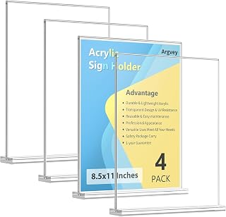 Acrylic Sign Holder 8.5 x 11, Clear T Shape Tabletop Display Stand, 4 Pack | Plastic Desktop Sign Holder for Flyers & Menus, Double-Sided Display for Restaurants, Retail Stores, Offices & Front Counters