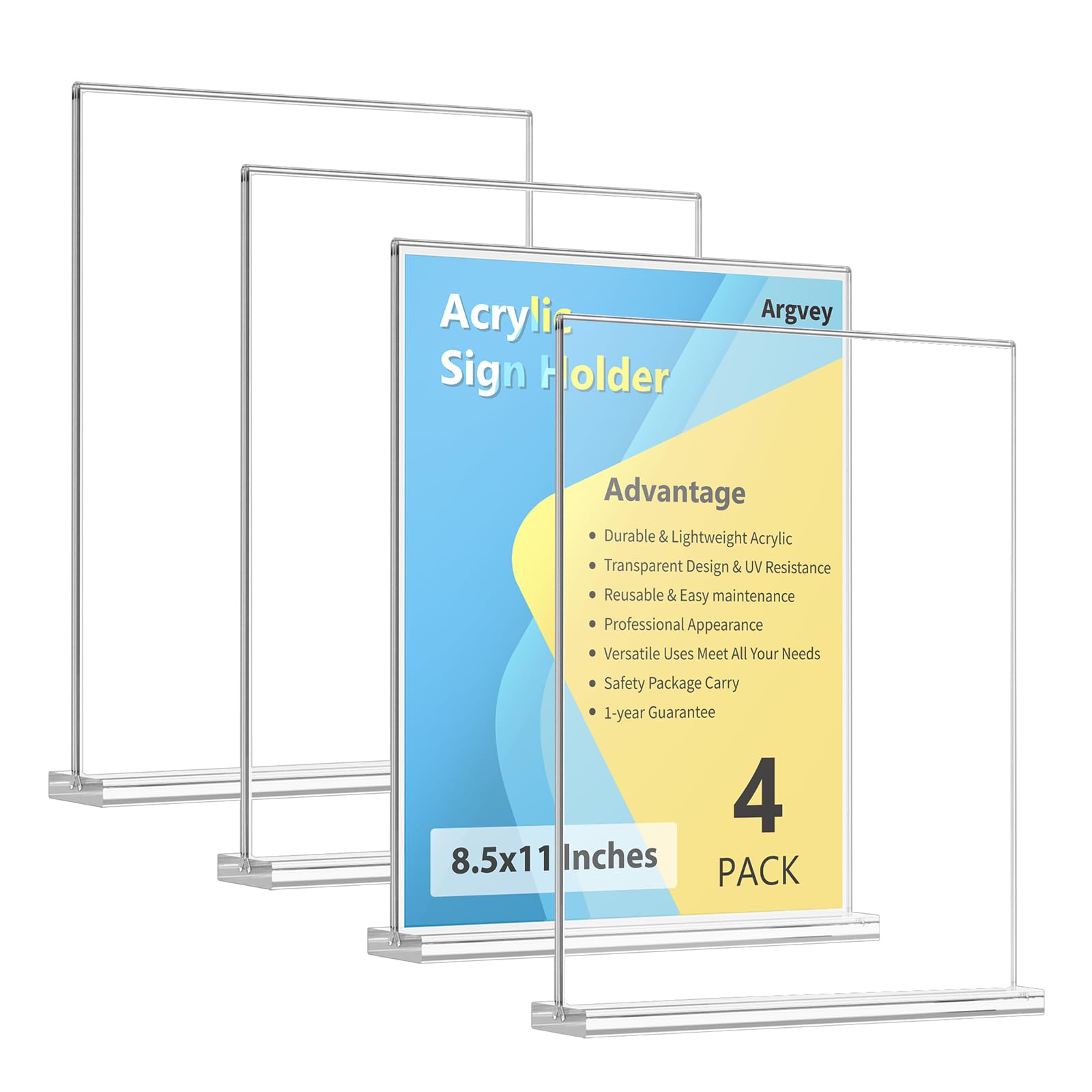 Acrylic Sign Holder 8.5 x 11, Clear T Shape Tabletop Display Stand, 4 Pack | Pla