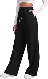 Joggers for Women UK Elasticated Waist Straight Leg Sweatpants with Pockets | Joggers with Drawstring Tracksuit Bottoms Elastic High Waist Straight Wide Leg Baggy Trousers Solid Color Oversized Sweatpant