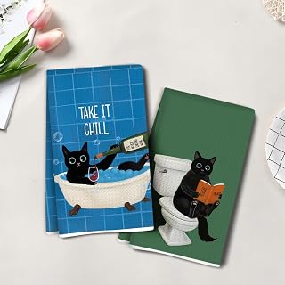 2 Pieces Funny Cute Cat Kitchen Towels, Super Absorbent Bath Towel, Microfiber Dish Drying Towels, Honeycomb Tea Towels for Kitchen Bathroom, Gifts for