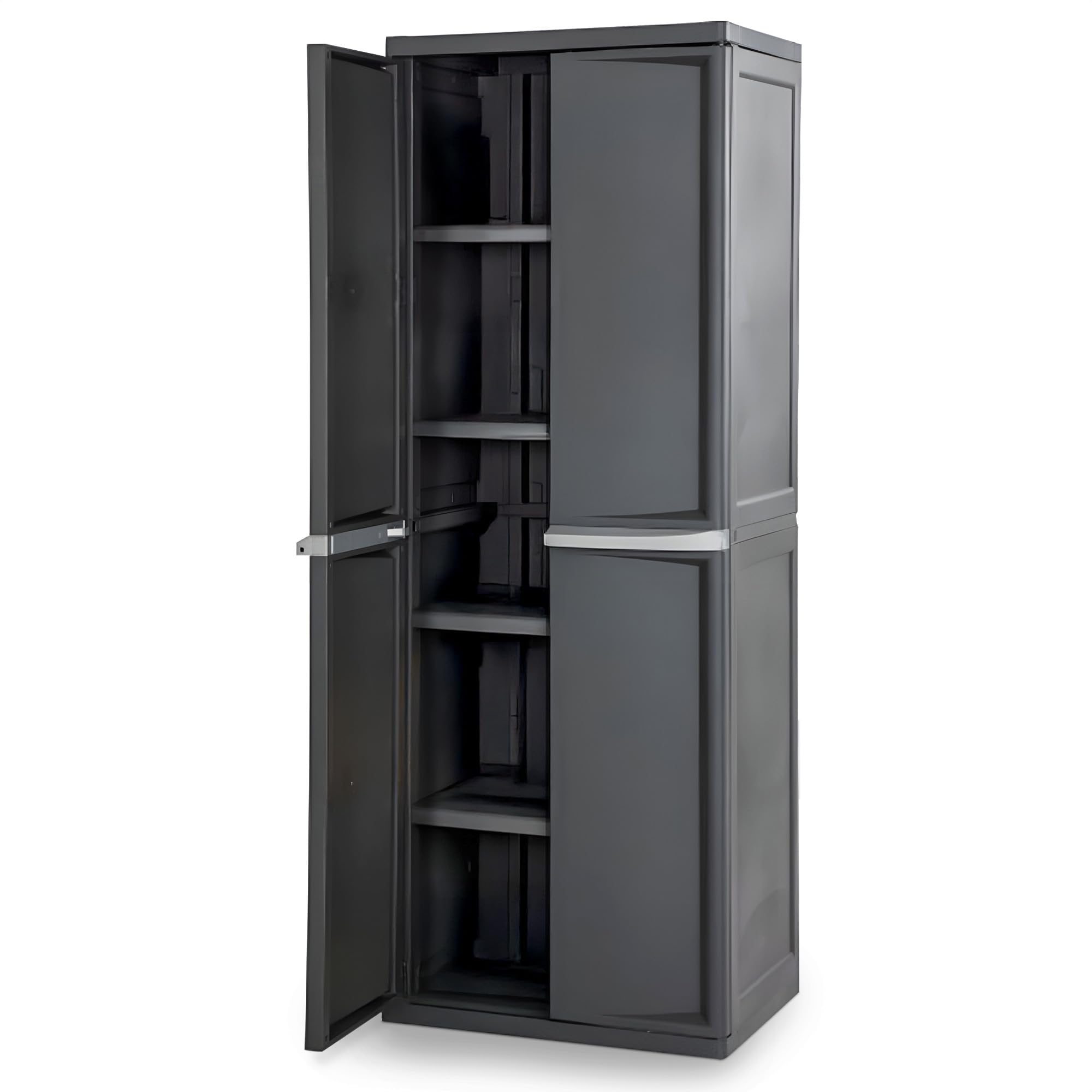 Sterilite 4 Shelf Cabinet, Lockable Utility Storage, Gray | Adjustable Shelves -