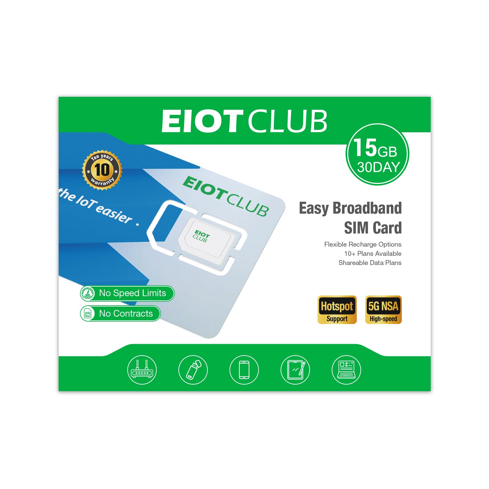 EIOTCLUB Data Only SIM Card for Unlocked Router, 5G/4G LTE Network | No contract