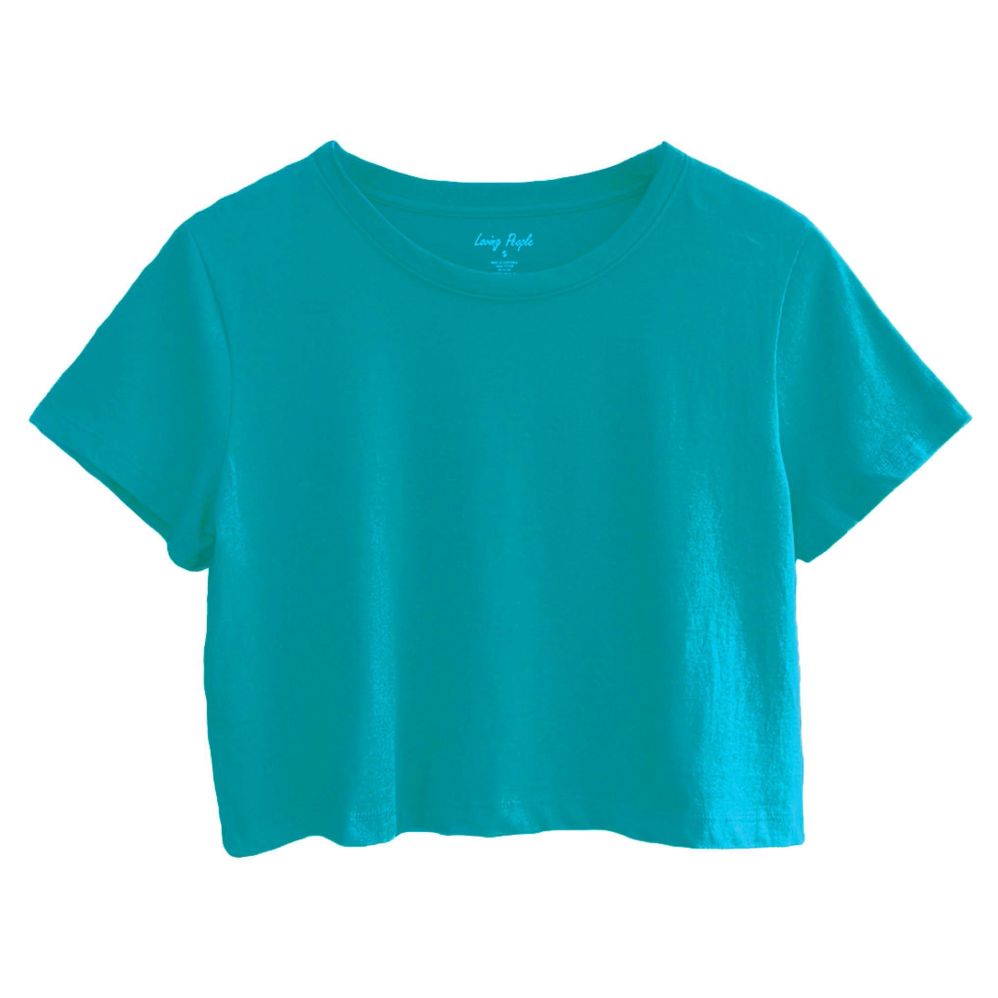 Women's 100% Cotton Boxy Crop Top Round Neck Short Sleeve Casual Cropped Tee T-S
