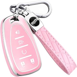 AAWQVRG Key Fob Cover for Chevy - Premium Soft TPU Shell Full Protection Case with Keychain, Fits Equinox Malibu Traverse Cruze Blazer Camaro Trailblazer Spark Sonic Volt Bolt Trax, Pink 5-Button