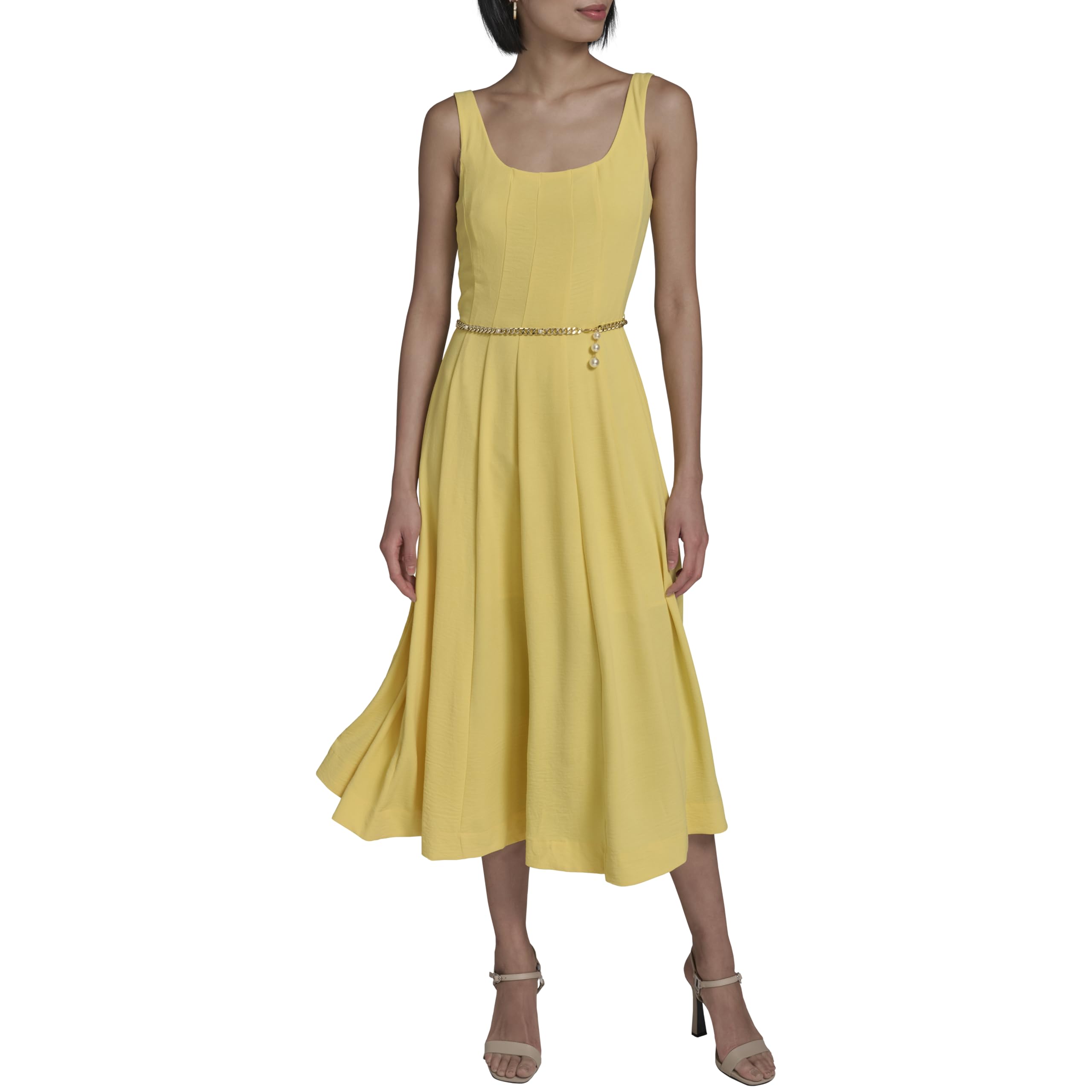 KARL LAGERFELD Womens Sleeveless Scoop Neck Rope Belt A-line Maxi DressDress