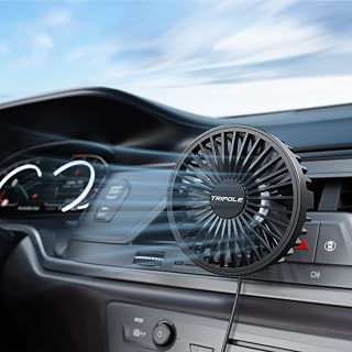 TriPole Car Fan USB Powered, 360°Rotation Portable Cooling Fan for Car Vent | 3-Speed USB Car Fan, Vent Clip Design, Powerful Wind, Quiet Brushless Motor, Air Circulation for Vehicle, Van, Truck, SUV, RV