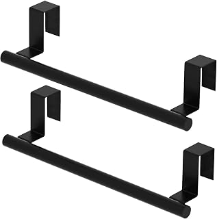 Qflushor Over Cabinet Towel Bar, Over The Door Towel Rack 2 Pack, Kitchen Towel Holder, Hand Towel Holder, Black