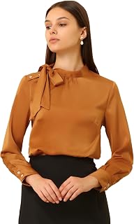 Women's Bow Tie Neck Shirt Work Office Satin Blouse