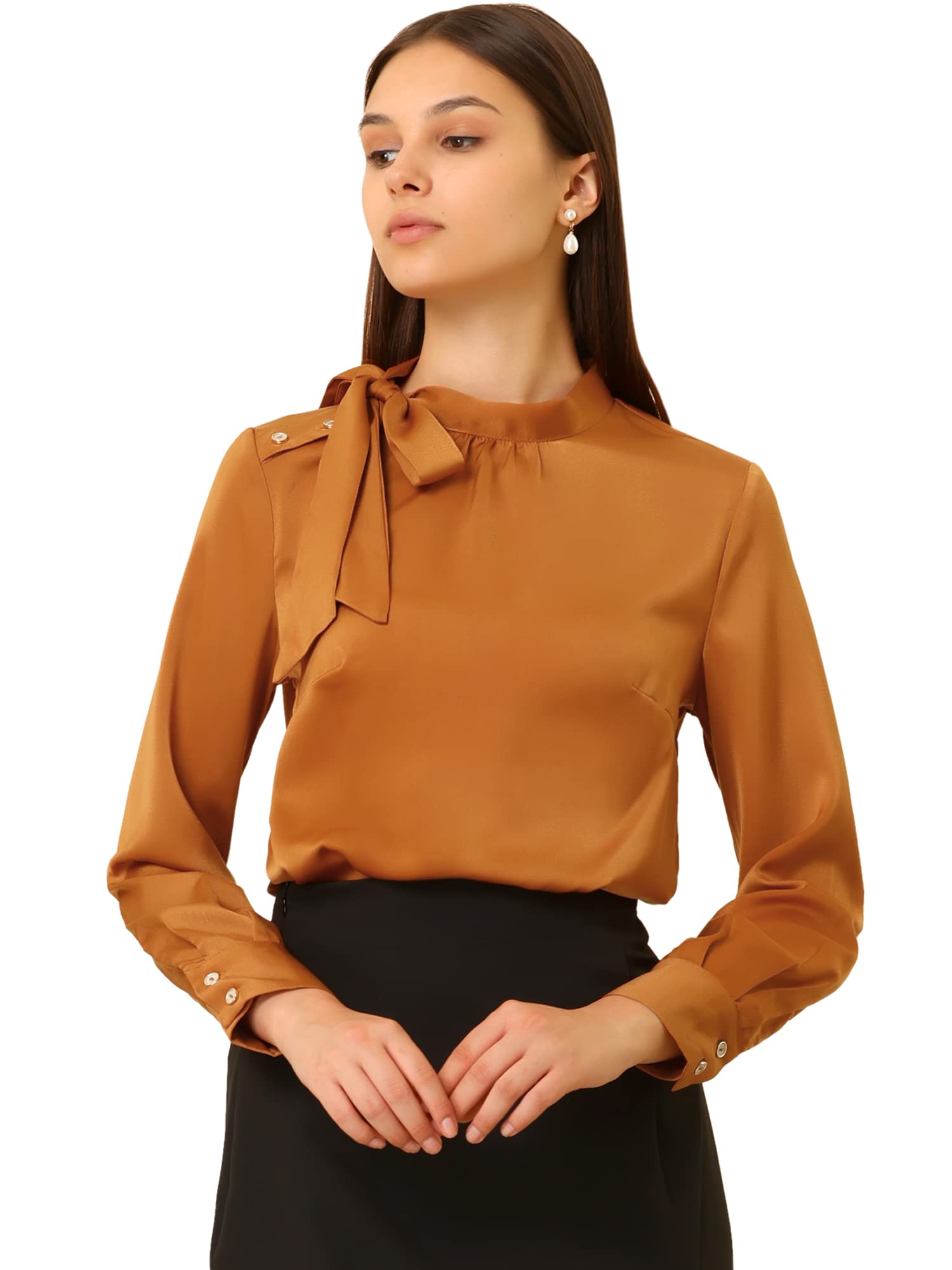 Women's Bow Tie Neck Shirt Work Office Satin Blouse