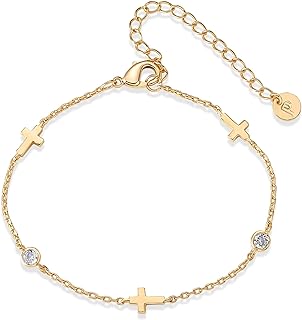 PAVOI 14K Gold Plated Sideways Cross Bracelet for Women, Religious Bracelet