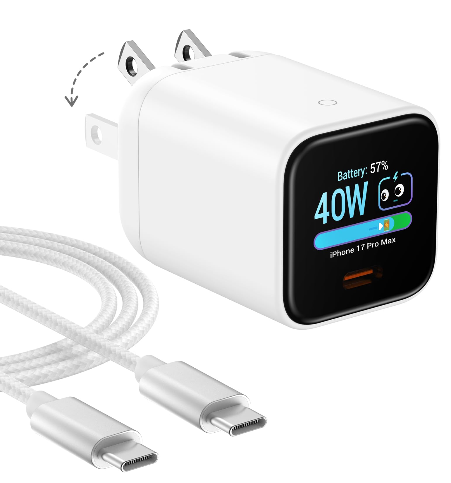 Smart Charging Butler–45W GaN Display Fast Charger with 6.6ft C-to-C Cable | Fas