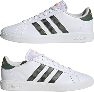 adidas Men's Grand Court Base Lifestyle Court Casual Shoes, Cloud White/Cloud White/Screaming Orange, 9 UK